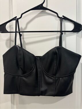Express Black Faux Leather Bustier Top